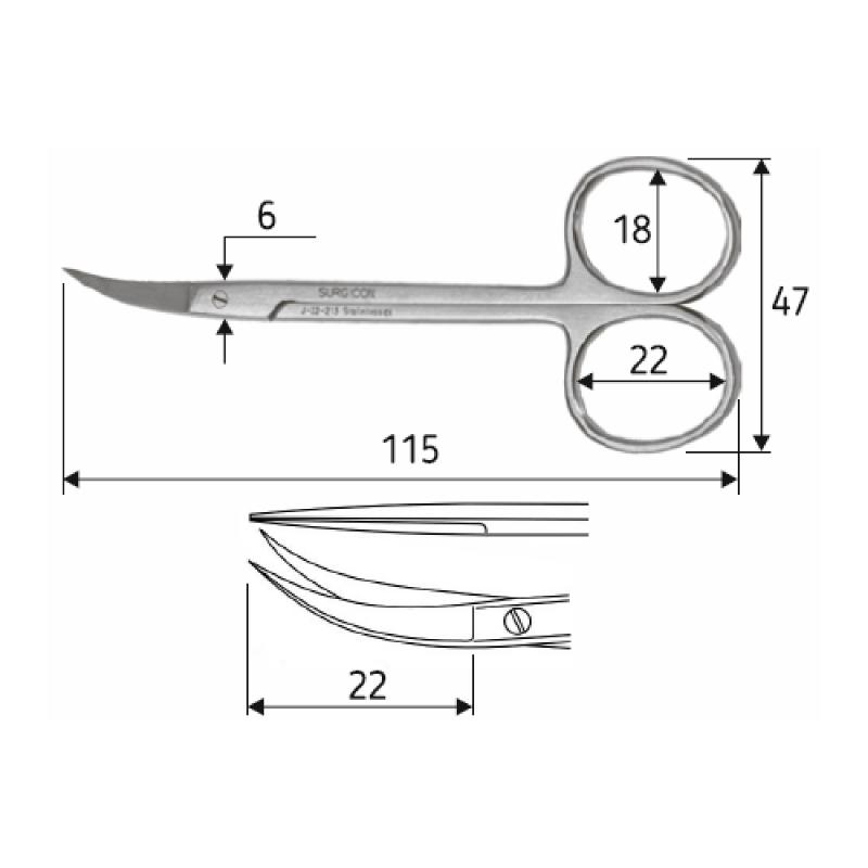 Ножиці J-22-213, Iris 11,5 см, гострий/гострий, зігнуті горизонтально